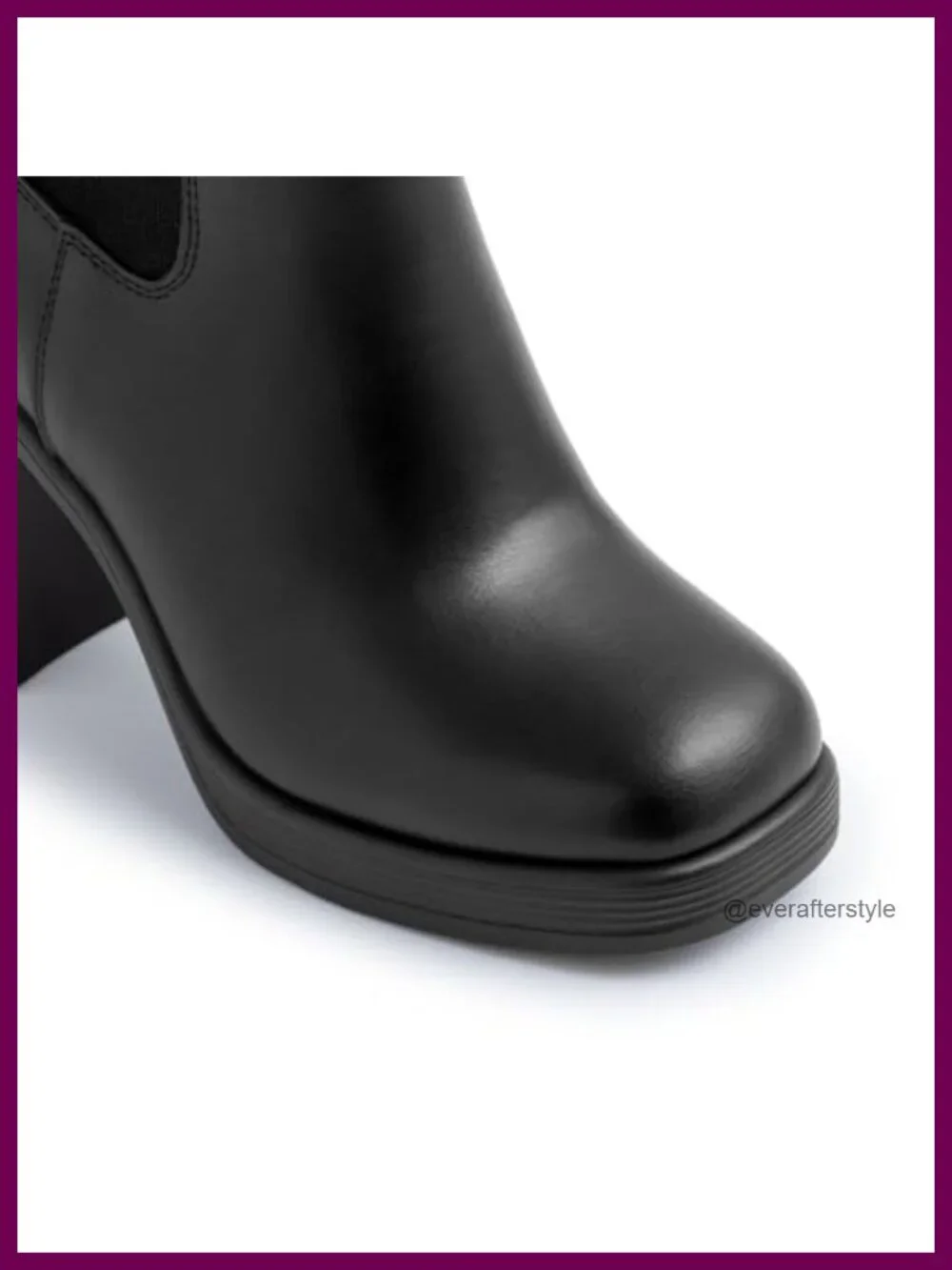 Chunky Heel Platform Chelsea Ankle Boots Square Toe Slip-On Faux Leather